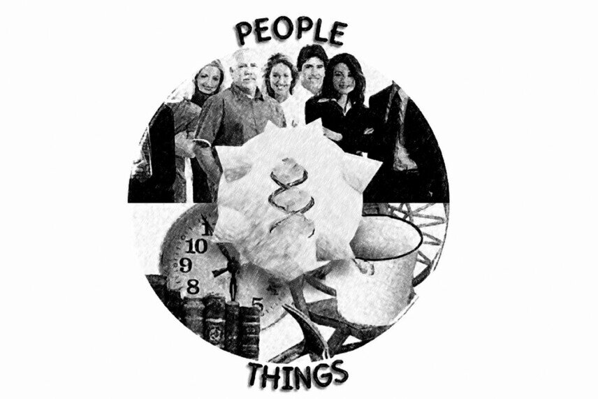 A circle consists of two halves. The upper half represents people, and the lower half represents things.<br />©memephoto