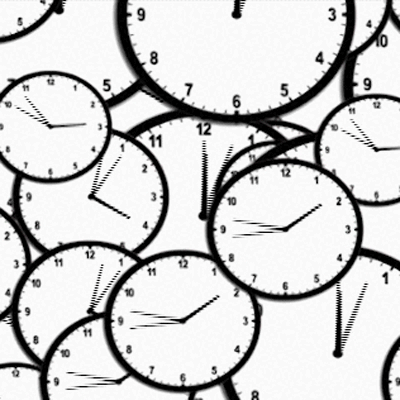 Time is quickly running out<br />Many clocks of different sizes are ticking away quickly.<br />Mouse-over text: There is no shortage of time. Everyone has 24 hours available to them each day. However, everyone perceives time differently. When we are in the flow, it passes unnoticed. When we are bored, it seems to stand still. A lack of time arises primarily when it is not used effectively or when too many tasks are loaded onto the available time. Lack of time is, therefore, always a personal case of poor time management.<br />©supakitmod, ©memecon